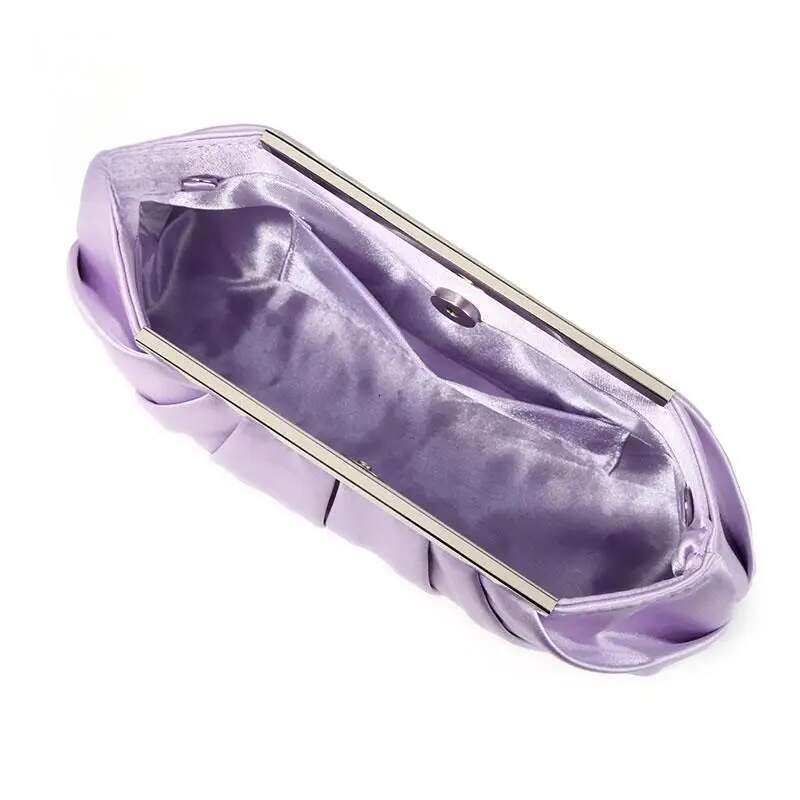 Exquisite Pleated Crystal Satin Tail Evening Bag Wedding Bridal Clutch Handbag Shoulder Chain Ladies Designer Wallet Purse