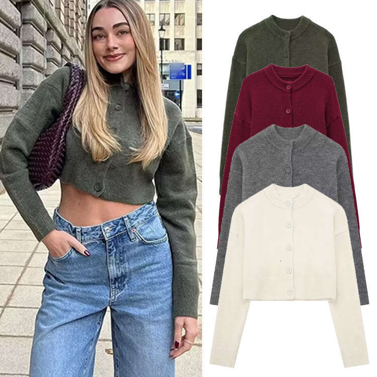 TRAFZAINS Autumn Women's Fashionable Elegant Buttoned Knitted Cardigan Sweater Short Coat B5