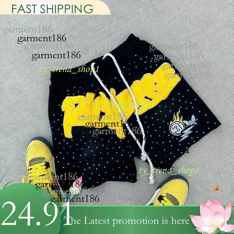 Y2K Harajuku mens shorts with rhinestone letter printed cotton sweater fashionable new hip-hop basketball street loose casual shorts X25 7a4