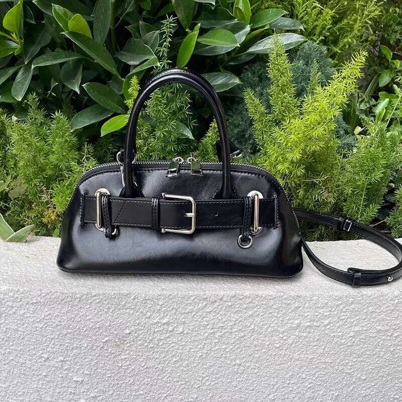 Brand Women's Genuine Leather New Belt Buckle Half Moon High Quality Casual Crossbody Bag Handbag