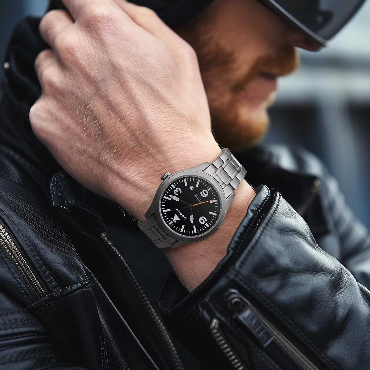 BERNY Pilot Titanium Automatic Watch for Men Sapphire AR Coated 10Bar Super Luminous Mens Wristwatch Sports Aviation Mens Watches W250724