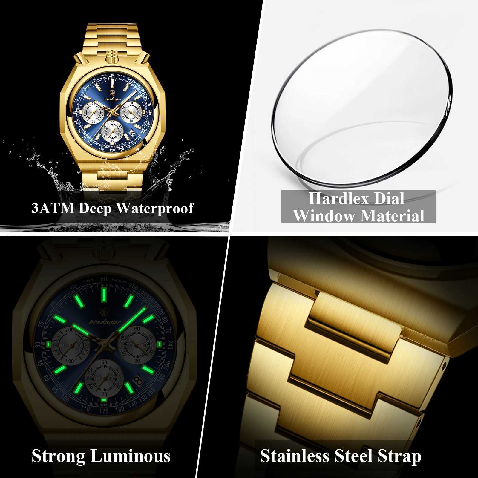 POEDAGAR Top Luxury Man Wristwatch Fashion Luminous Date Stainless Steel Men Watch Chronograph High Quality Mens Quartz Watches W250724