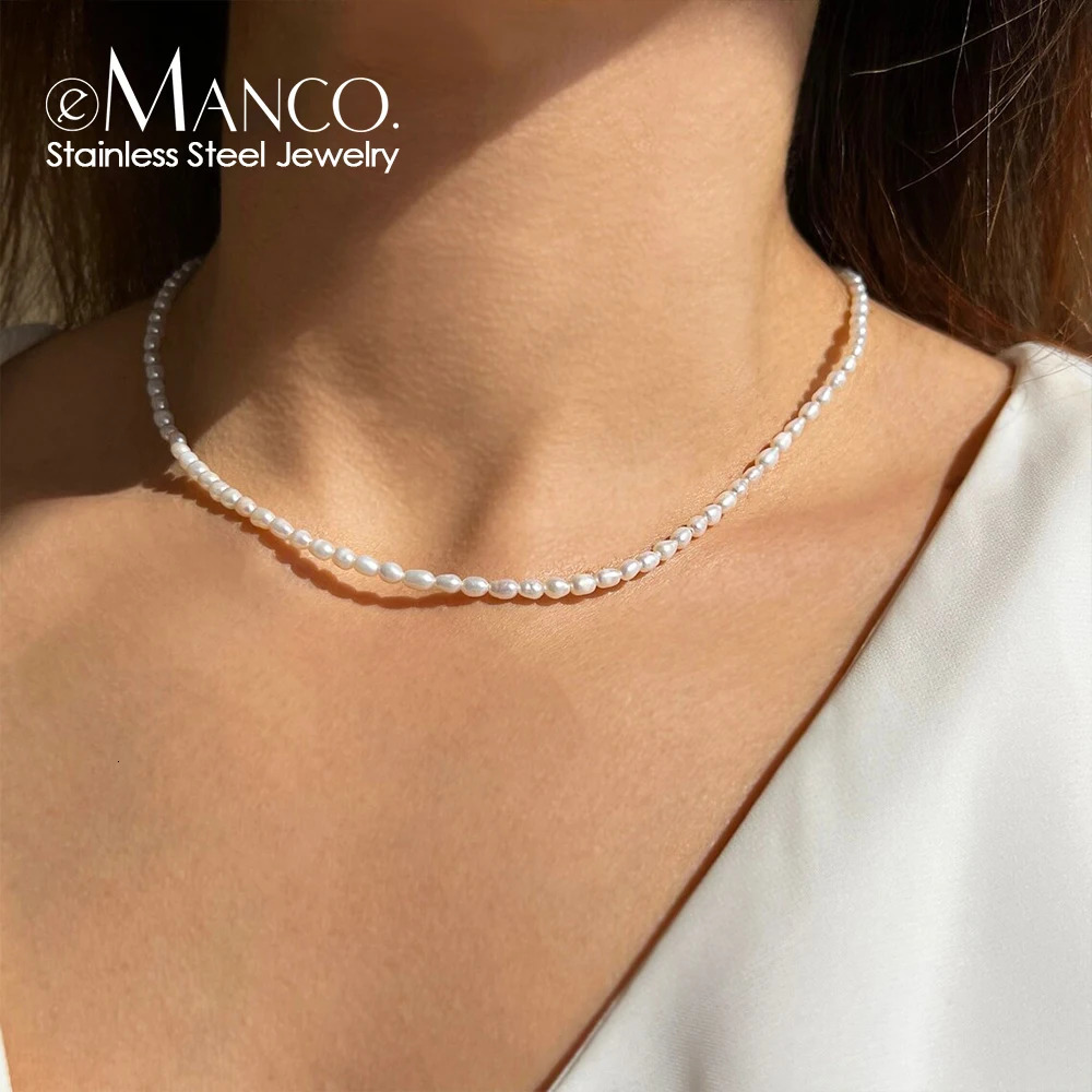 M Pearl Necklaces Oval White Stainless Steel Necklace Womens Collarbone Chain 250704