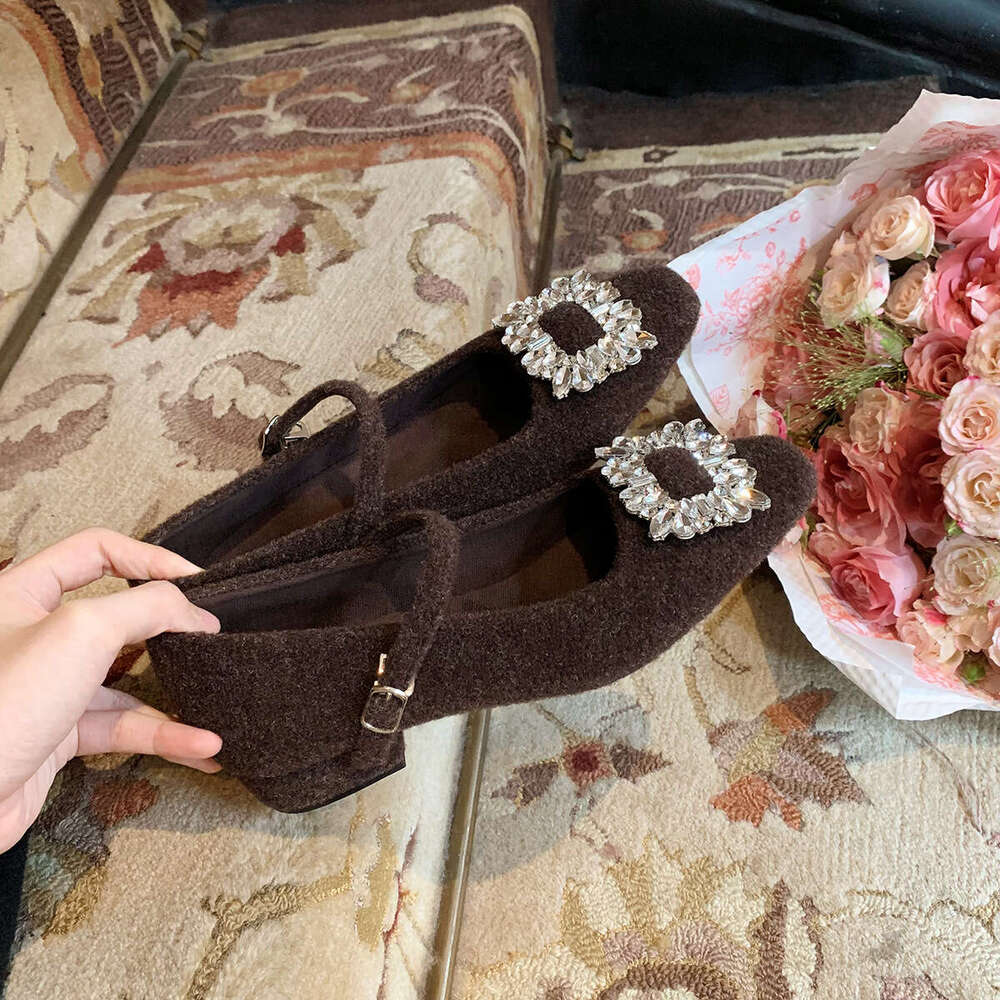 Designer Single Shoes Women, Suede Niche Shiny Square Buckle Korean Women's Boots, Socialite Style Mary Jane High Heels for Women