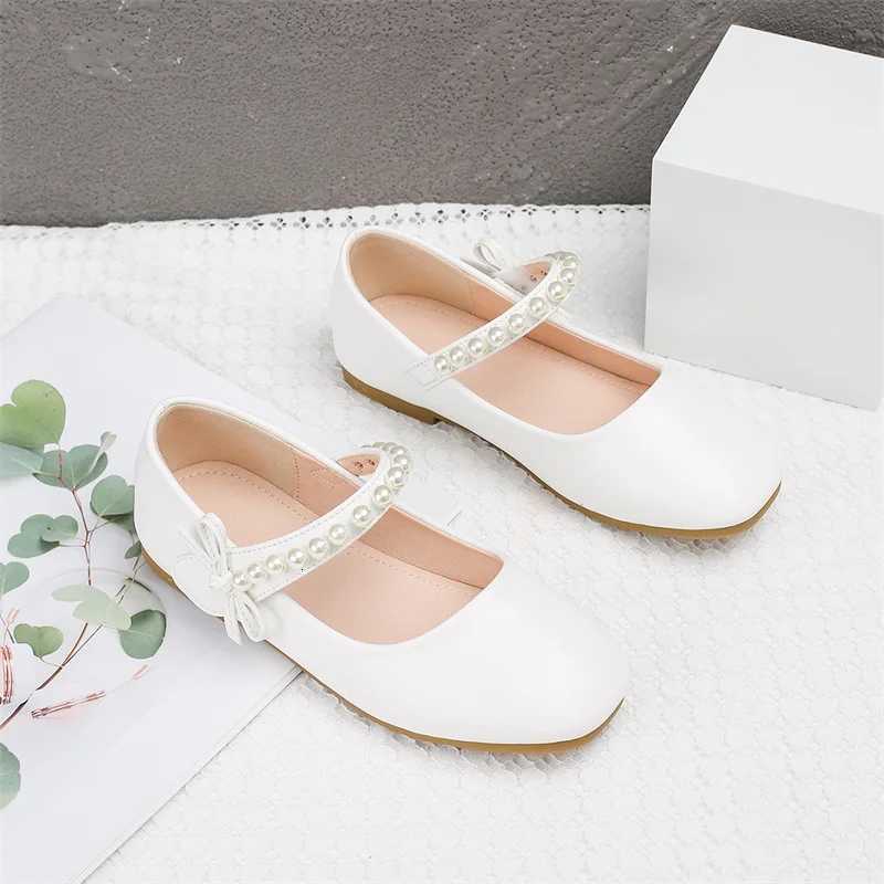 New Girls Leather Shoes Childrens Flat White Shoes Girls Flower Pearls Girls School Par Dress Shoes Boat Shoes 3 XJ250724