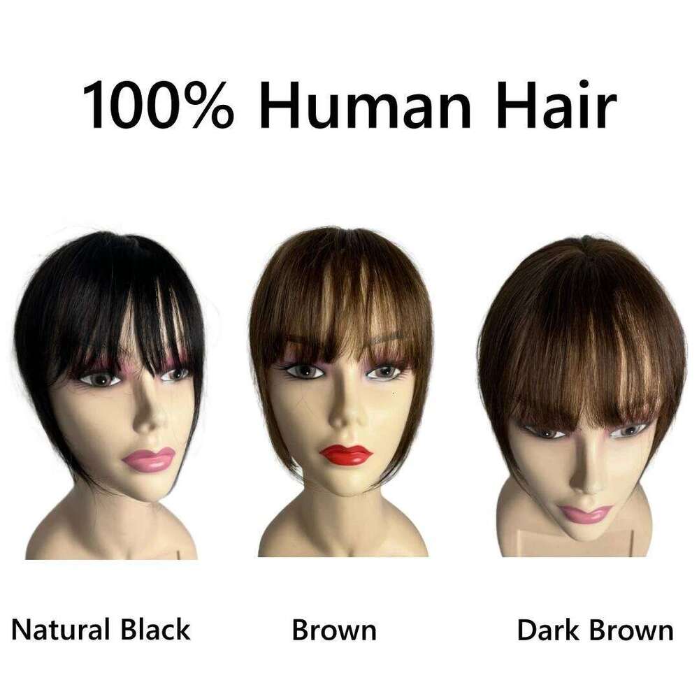 Women's 100% Human Topper with Bangs Clip-In Straight Piece Natural Fringe 25cm False for Quick Hair Volume