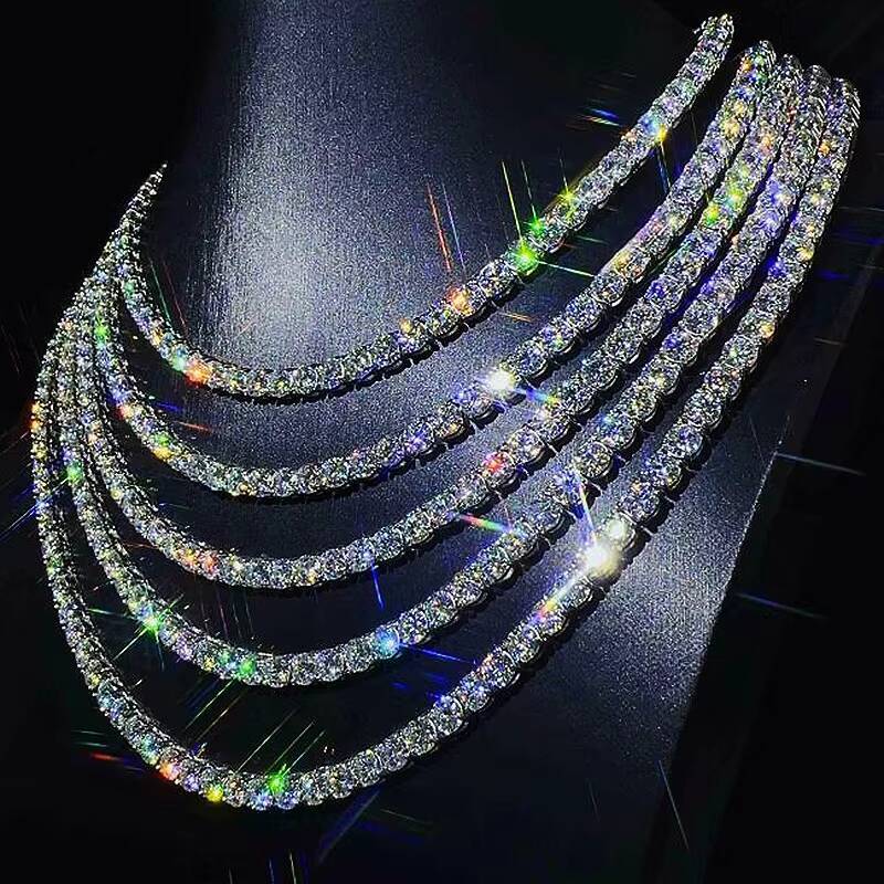 Wholesale Price in Stock 925 Sterling Silver Mossanite Tennis Chain 2mm--6.5mm VVS Diamond Necklace Moissanite Tennis Chain