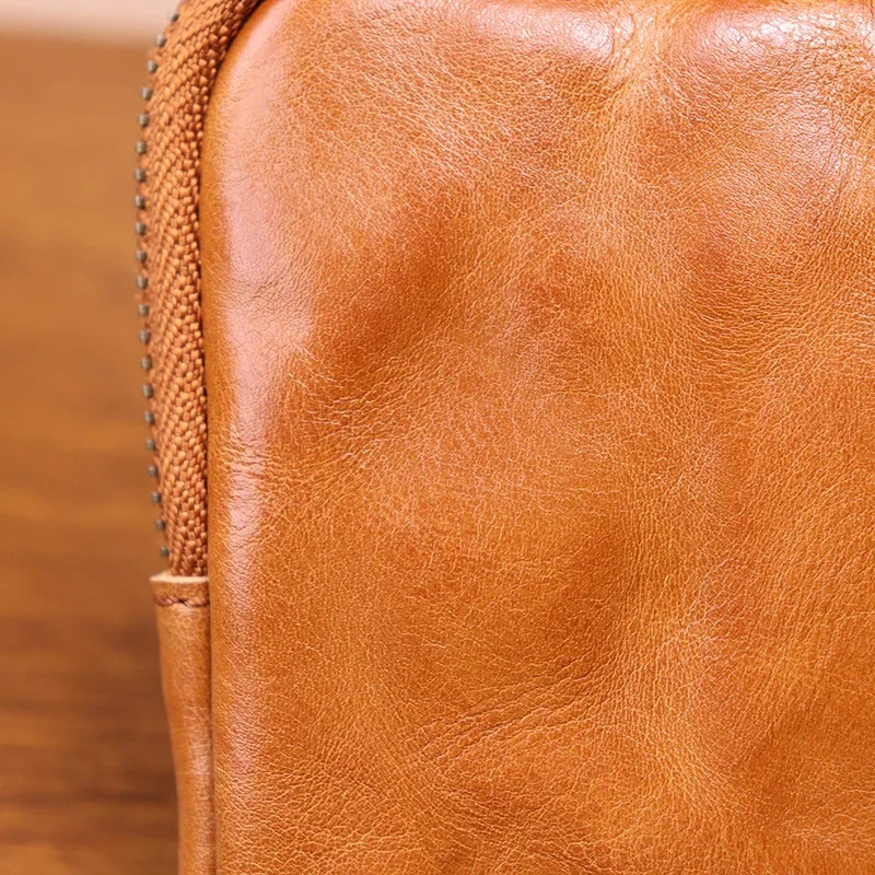 Vegetable Tanned Leather Zipper Purse Cowhide Zero Wallet Large Capacity Card Bag Cow Leather Key Storage bag Clutch Bags Wallet 250723