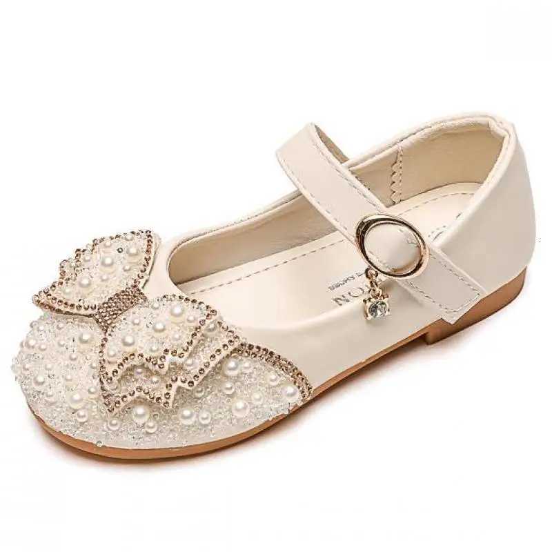 Girls Leather Shoes Bow Shiny Rhinestone Pearl Princess Shoes Spring Autumn Fashion Sequin Childrens Flat Single Shoes H538 XJ250724