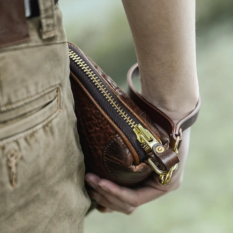 vintage genuine leather mens clutch bag fashion casual handmade high quality natural real cowhide youth phone wallet 250723