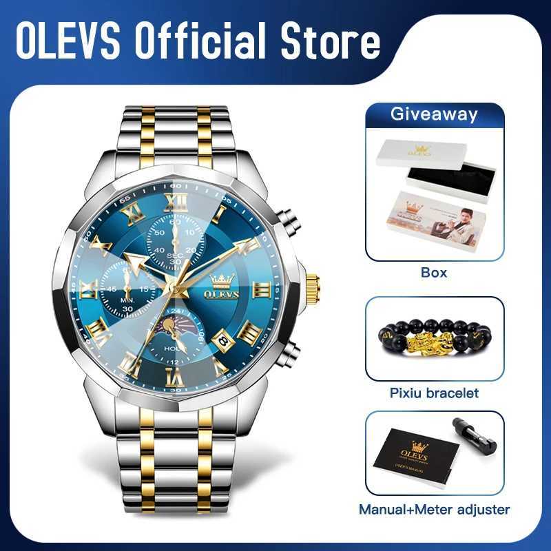 OLEVS 3675 Mens Watch Original Multifunctional Chronograph Quartz Watch Moon Phase Watches for Men Waterproof Mens Gifts Reloj W250724