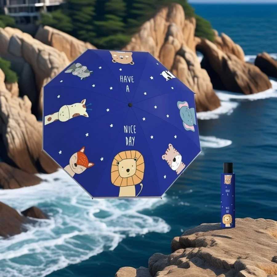 1PC Manual Cartoon Umbrella Dinosaur Astronaut Lovely Umbrella Windproof Folding Shade Umbrella With Reflective Stripe R250724