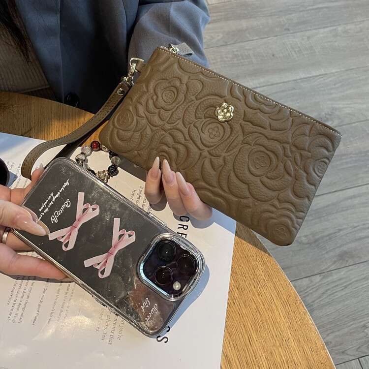 Top Layer Cowhide Long Printed Wristlet Bag Fashionable Mom Clutch Classic Trendy Versatile Wallet