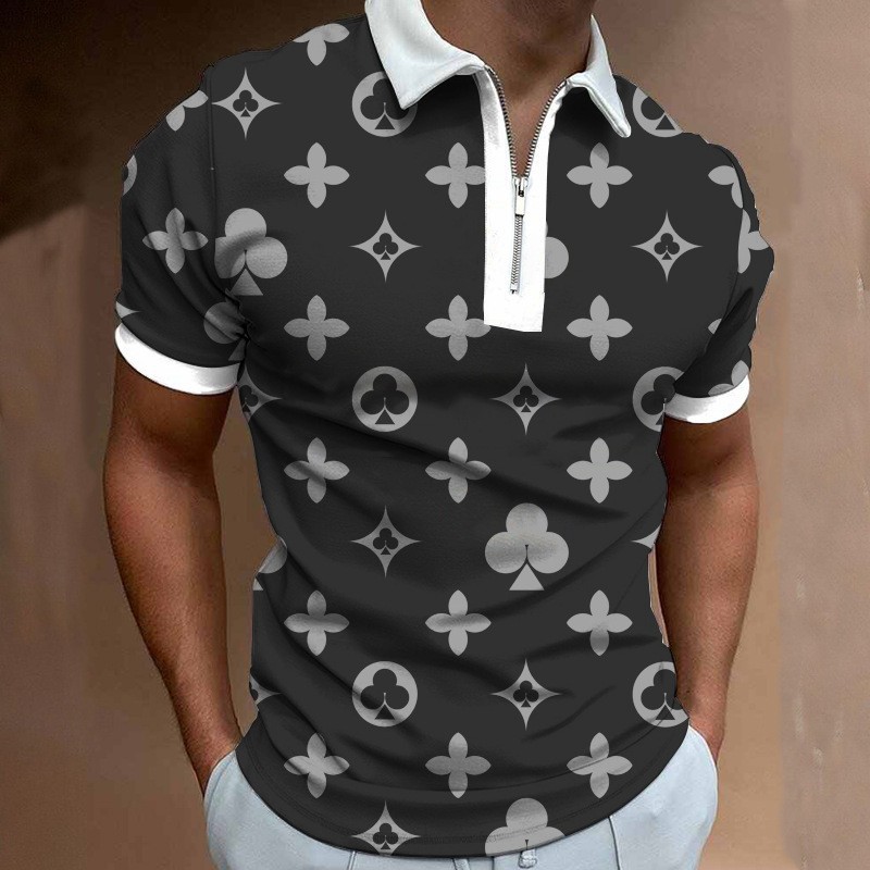 Spring and summer new men's lapel shirt 3D digital printing fashionable casual zipper short sleeved polo shirt with multiple colors