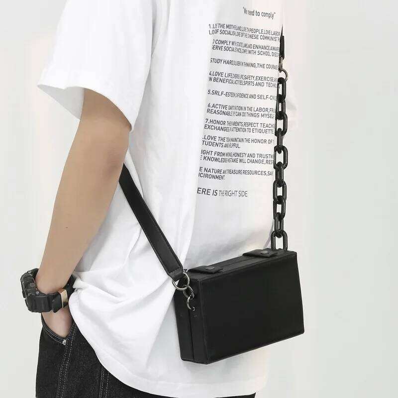 Man Small Box Shape Shoulder Crossbody Bags Pu Leather Designer Handbag Purse New Fashion Woman Chain Mini Messenger Bag