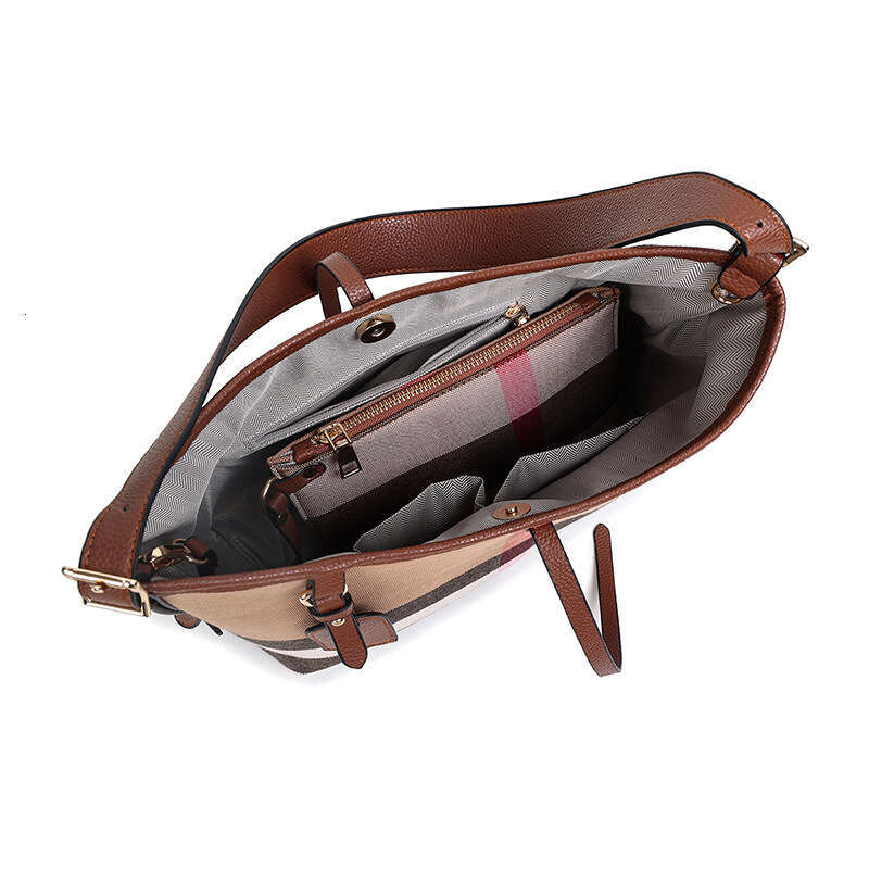 Genuine Leather Women's New High-end Plaid Underarm Large Capacity Tote Single Shoulder Crossbody Bag Commuting