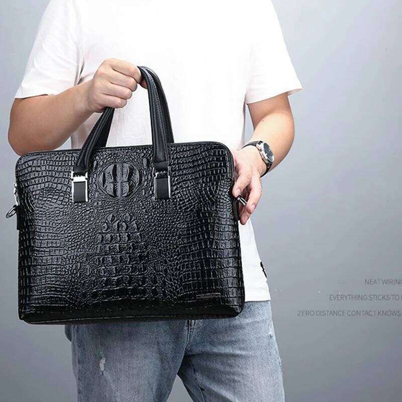 Bags New Alligator Leather Business Men's Male Briefcase Shoulder Men Messenger Laptop Computer Bag 2 Pcs