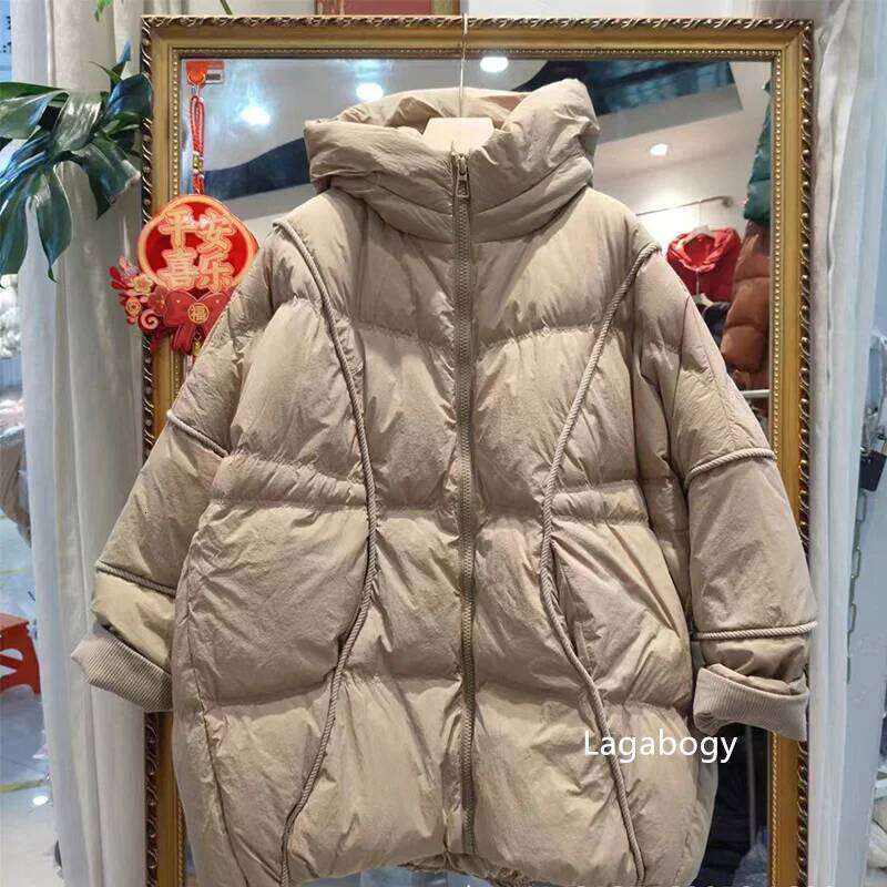 Lagabogy 2025 Winter Women 90%White Duck Down Jacket Hooded Warm Oversize Puffer Coat Female Casual Loose Parka Pocket Outerwear