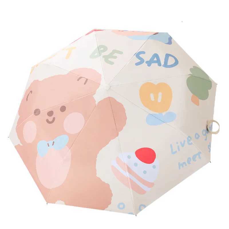 Sunshade Umbrella Folding Umbrella Cartoon Bear Pattern UV Umbrella Wind Resistant UV Blocking Portable Rain Gear for Travel R250724