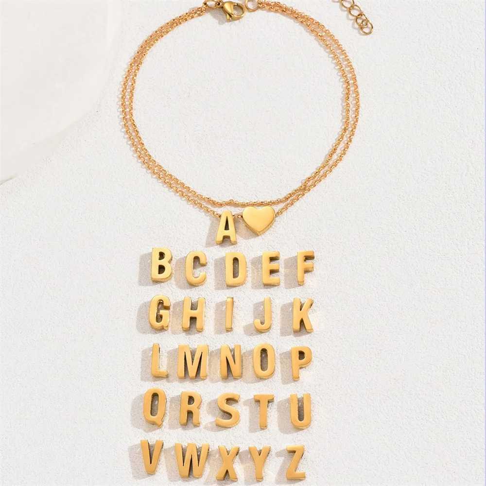 Boho 26 Letters A-Z Stainless Steel Chain Anklets For Women Simple Heart Ankle Bracelet Anklet Beach Jewelry Summer Accessories S250723