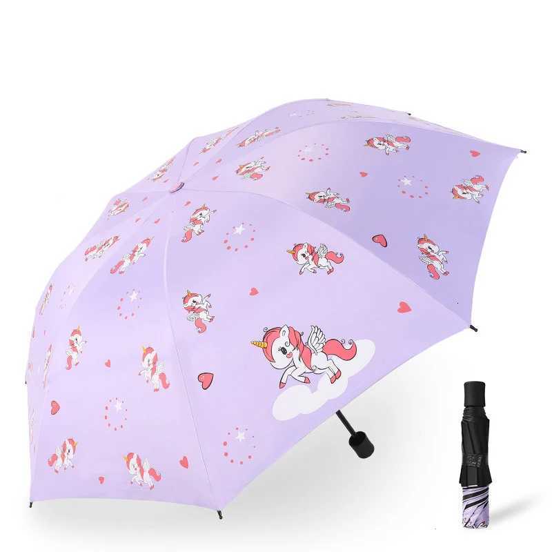 Automatic Umbrella Pink and Purple Unicorns Lovely Umbrella Shade Umbrellas UV Blocking Rain and Wind Automatic Umbrella R250724