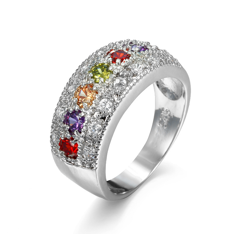 Elegant Cluster Design Unisex Gemstone Ring with Diamonds & Cubic Zircons