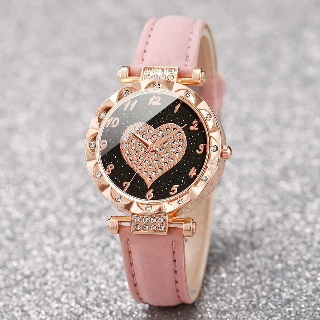5PCS Women Quartz Watch Set for Gift Heart Shaped Rhinestone Accessories Mother Her W250724