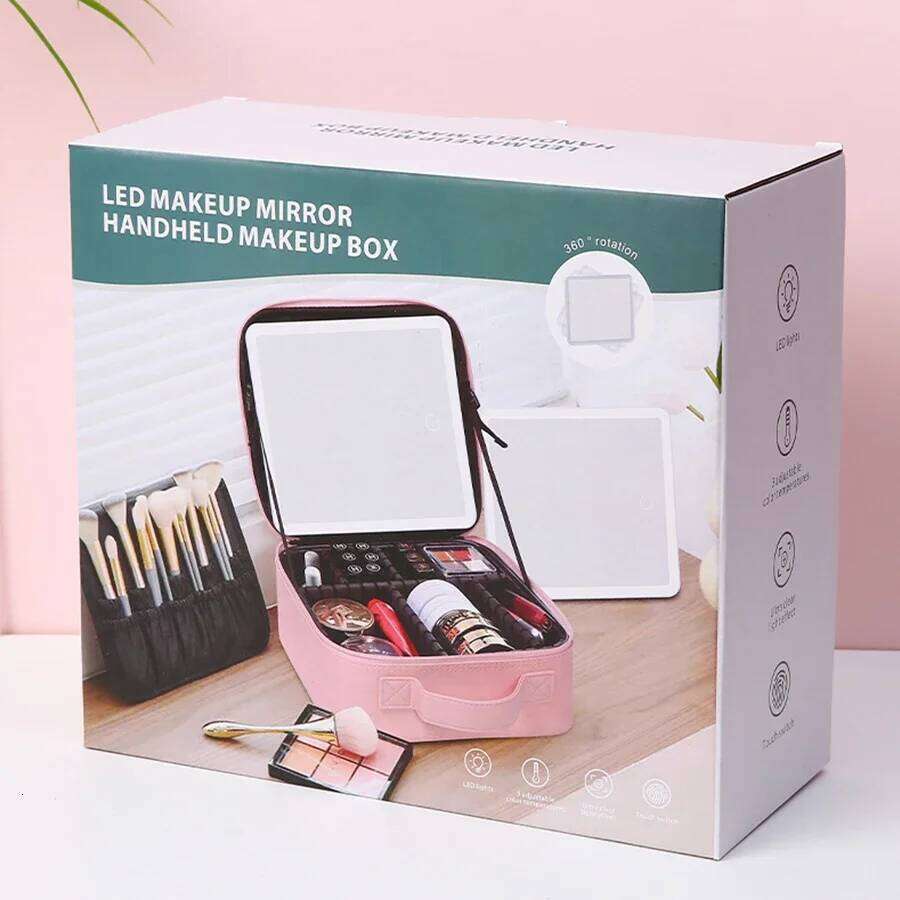 LED Lighted Travel Bag with Mirror Portable Waterproof Makeup Organizer Cosmetic Case Birthday Gift for Girls Women X250723