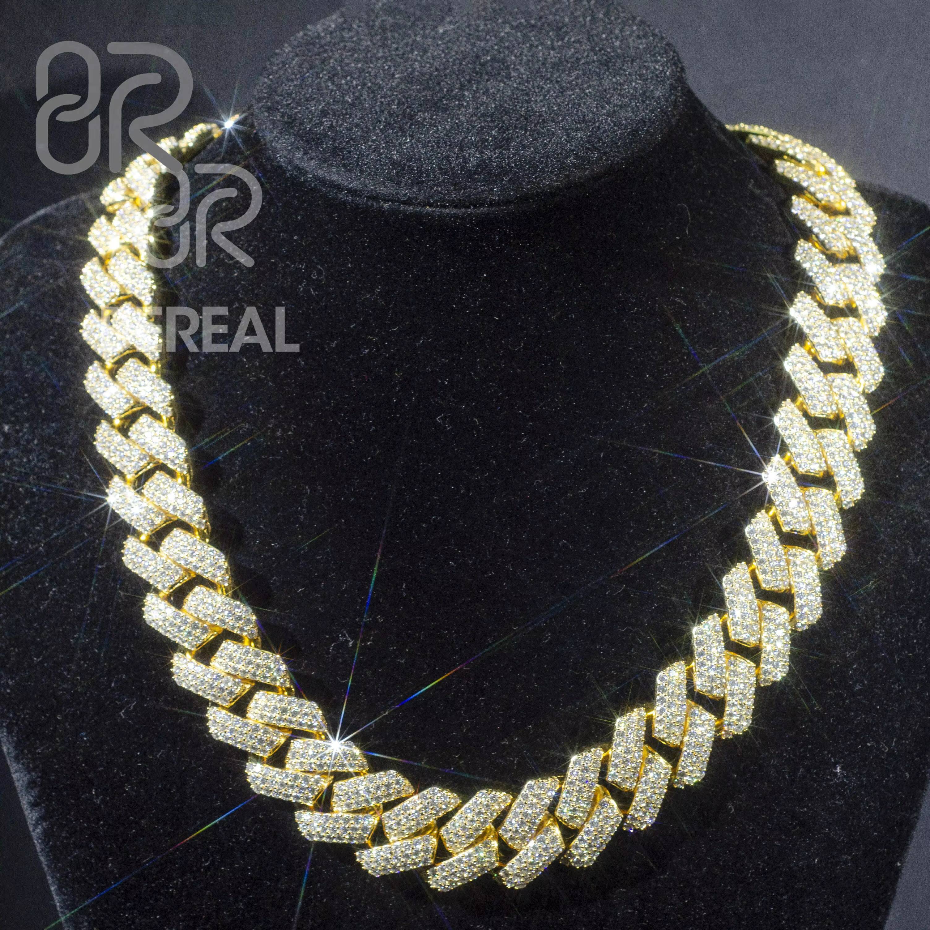 Hot Selling 18K Gold 16MM Moissanite Cuban Link Chain Fancy Jewelry Shine Moissanite Gold 925 Silver Cuban Chain Bracelet