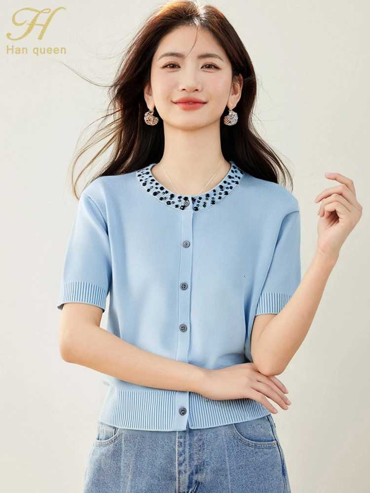 2025 Summer Top Fashion Nail Beads Chic Sweater Elegant Vintage Casual Knit Cardigan Knitwear Fashion Women Clothing X250724