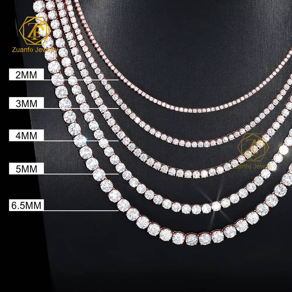 Top Sale Rose Gold Color Moissanite Link Chain Necklace Men Women 925 Silver Hiphop Jewelry VVS Moissanite Tennis Chain