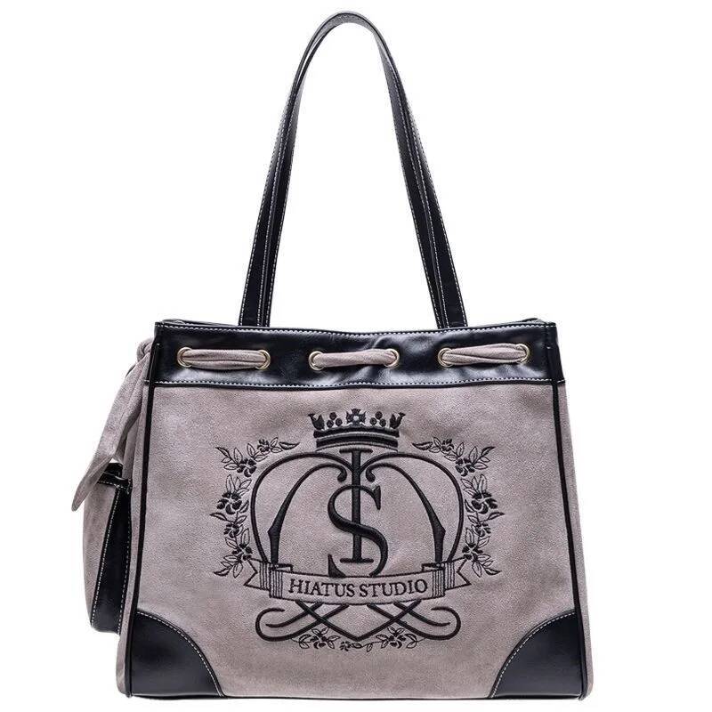 JIAERDI Retro Flower Letter Print Beige Shoulder Bags Women Crown Embroidered Large Capacity Tote Bag Female Vintage Y2k Handbag high-quality