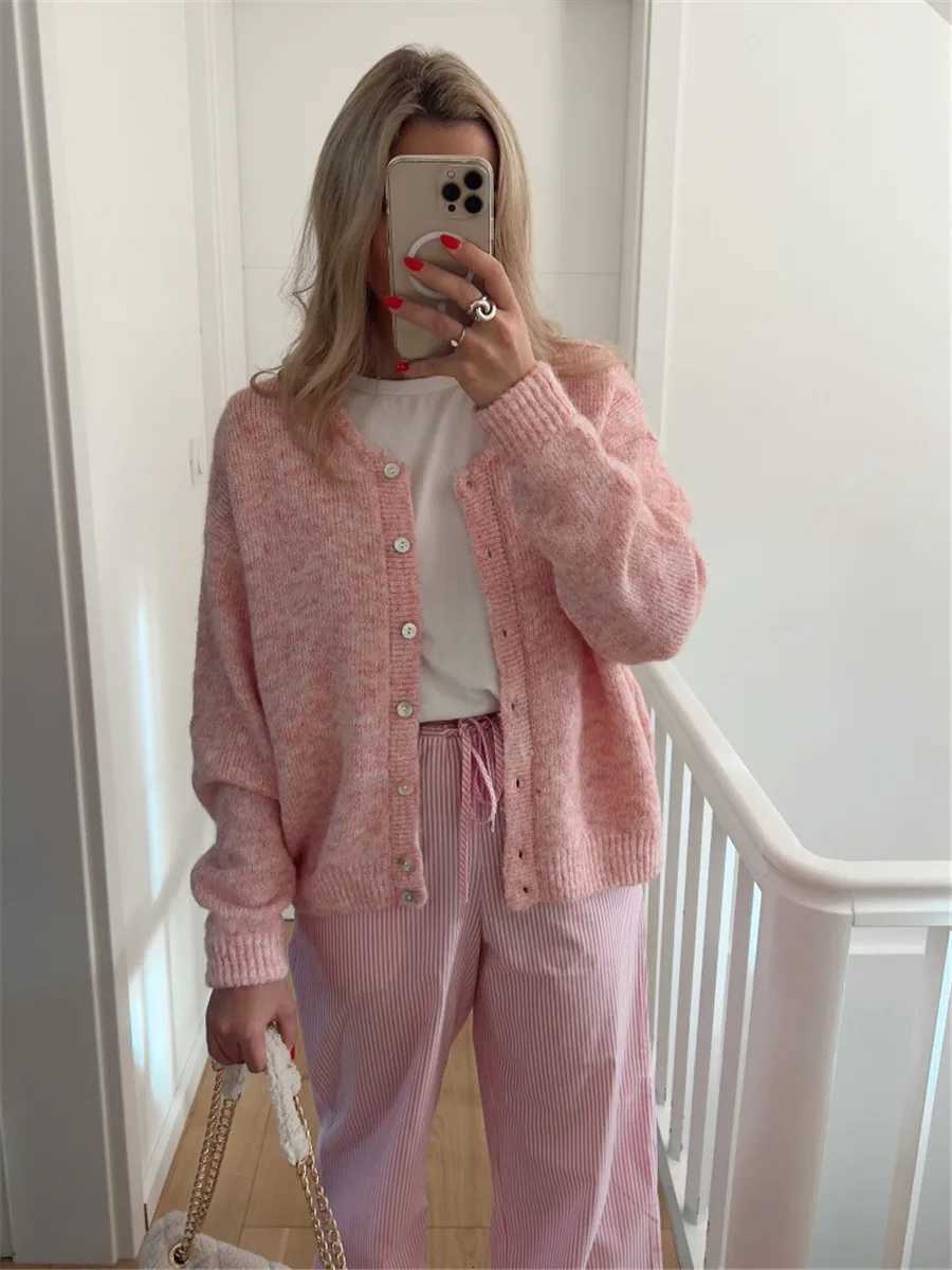 Women Crop Cardigan for Spring Fall Solid Color Crew Neck Long Sleeve Button Down Sweater Female Casual Knitwear for Streetwear X250724