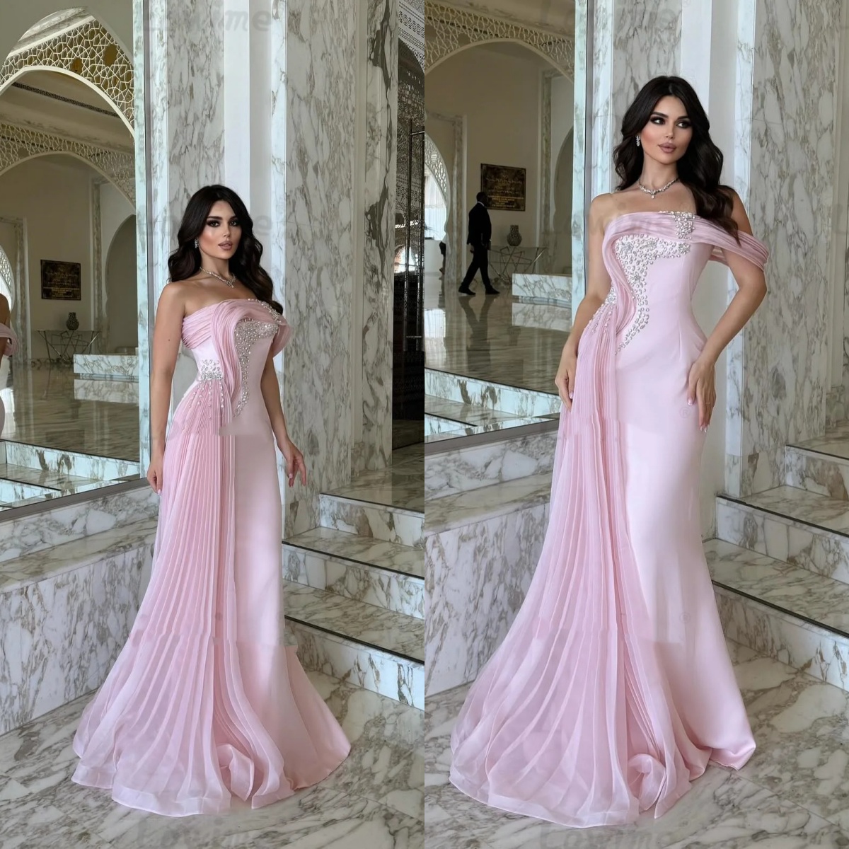 Vintage Mermaid Evening Dresses For Women One Shoulder Sleeveless Gown Crystal Floor Length Dress Party Customized Dress