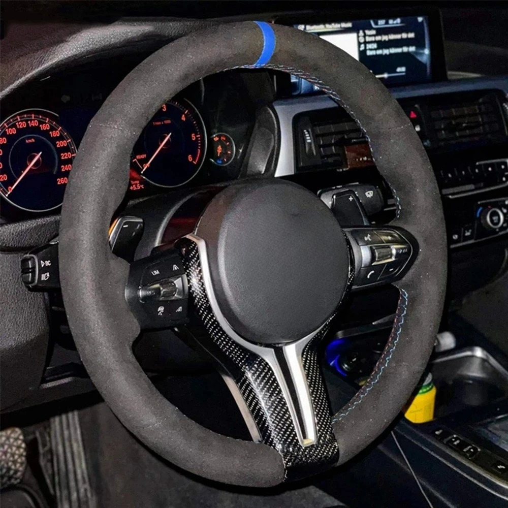 Car Steering Wheel Cover For BMW F87 M2 F80 M3 F82 M4 M5 F12 F13 M6 F85 X5 M F86 X6 F33 F30 M Sport Non-slip Black Leather Sued