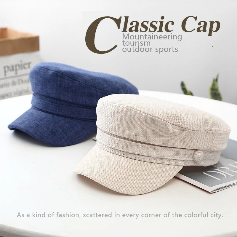 British Retro Style Solid Color Linen Breathable Flat Top sboy Cap Sun Hat Military Cap Beret Hats 250723
