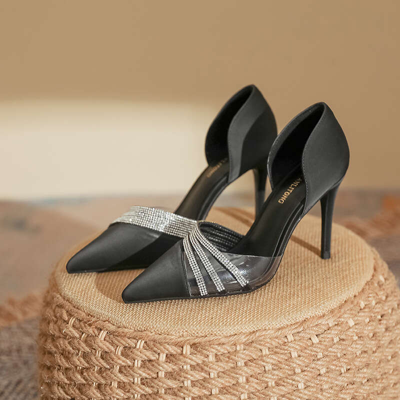 High Heels Thin Heel Rhinestone Sandals Fashion 2025 Summer Huizhou Shoes Genuine Leather Spring Style Women