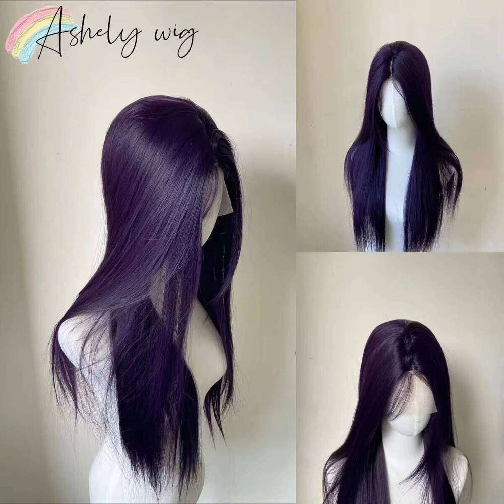 13X4 Dark Wig Long Straight Purple Synthetic Front For Woman Human Hair Daily Use Heat Resistant Fiber Glueless Lace Wigs
