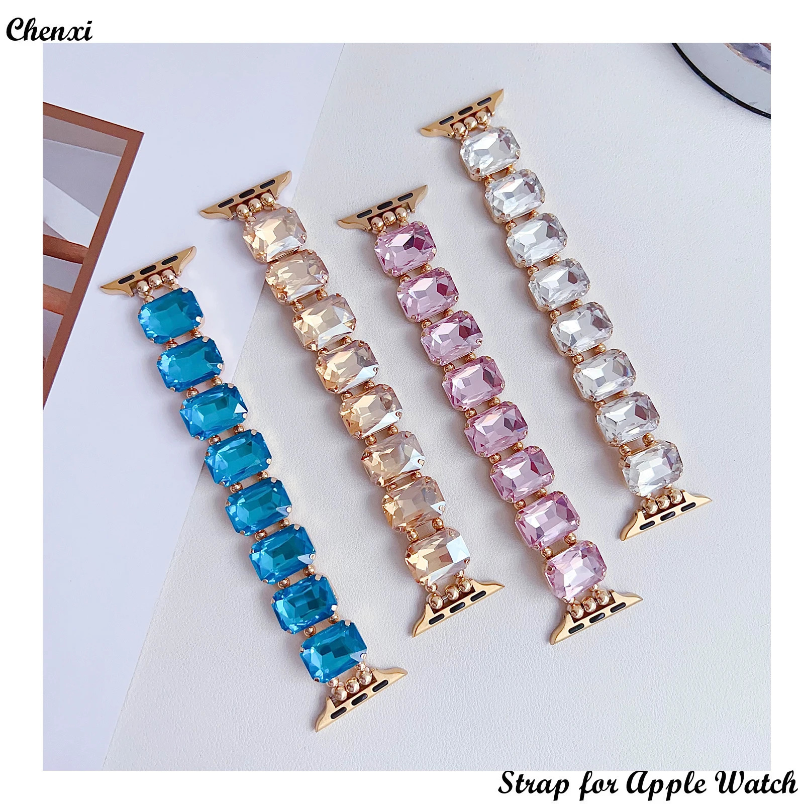 Zircon Strap for Watch Band Jewelry Metal Bracelet Chain for Iwatch98765SE ULtra Women Elastic Gem Series40 41 42 44 45mm 250723