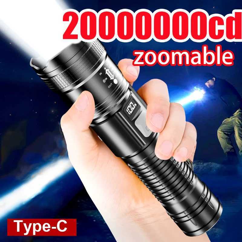 2000000cd Ultra-High Power Flashlight Digital Electronic Display Waterproof Torch Zoom Hand Light Outdoor Camping LanternW251106