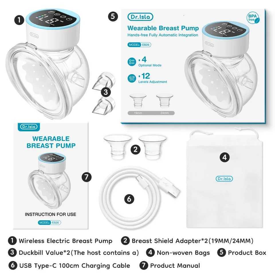 Electric Wearable Breastmilk Pump Handsfree BPA Free Low Noise Powerful Suction 4 Modes 12 Levels Shell Shape Wireless Breast Pump X2507241