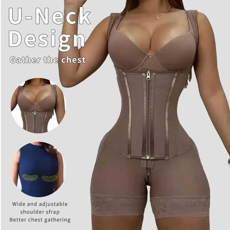AfruliA High Compression Bodysuits Shapewear Double Tummy Control Belt for Waist Colombian Girdle Full Body Shaper W250724