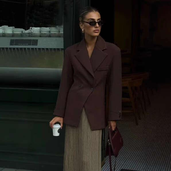 TRAFZA Ancora Red Lapel Blazer Autumn Winter Comfortable Casual Long Sleeve Double Breasted B5