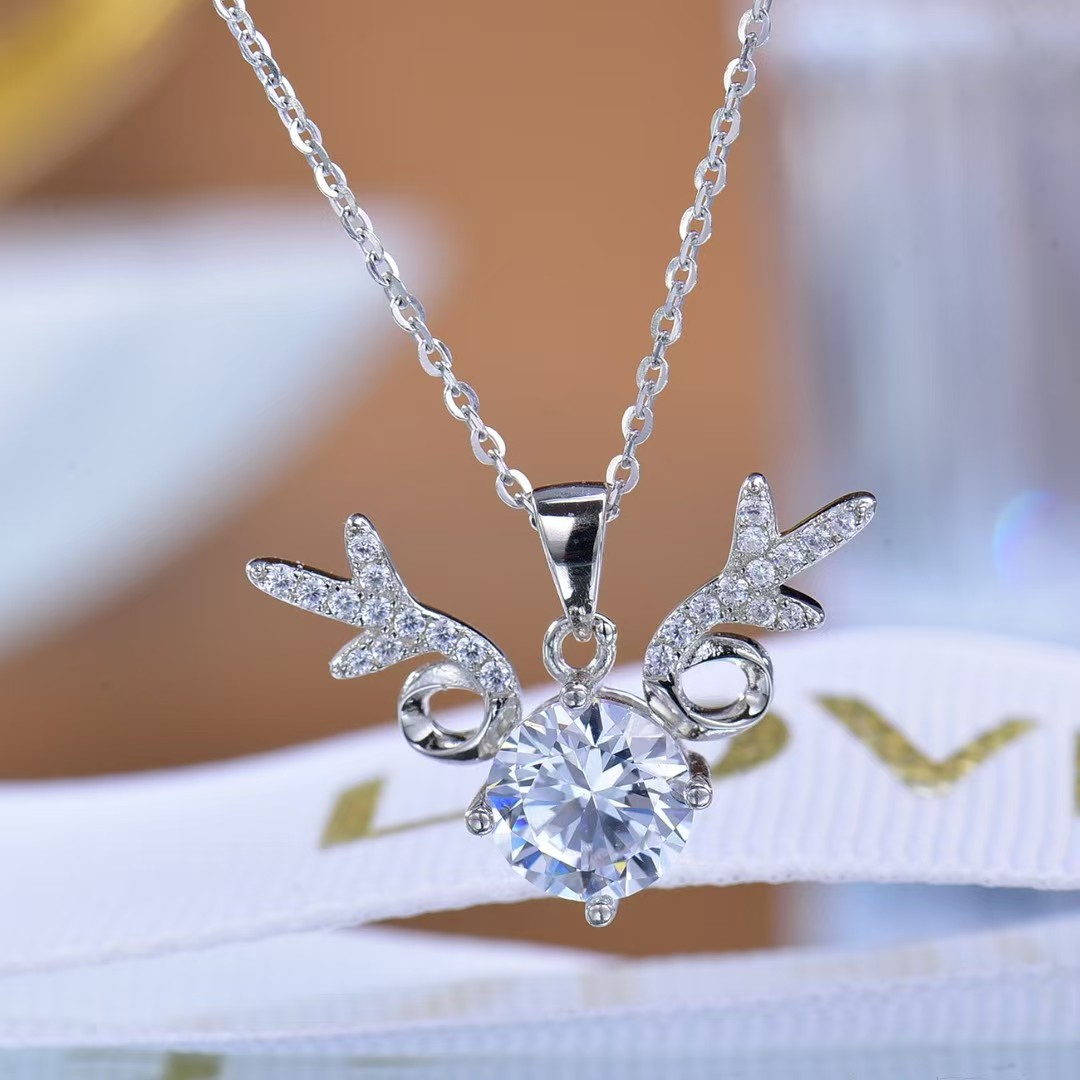 Cute Little Deer Antler Moissanite Pendant - Exquisitely Sparkling Lab - Grown Gem Jewelry