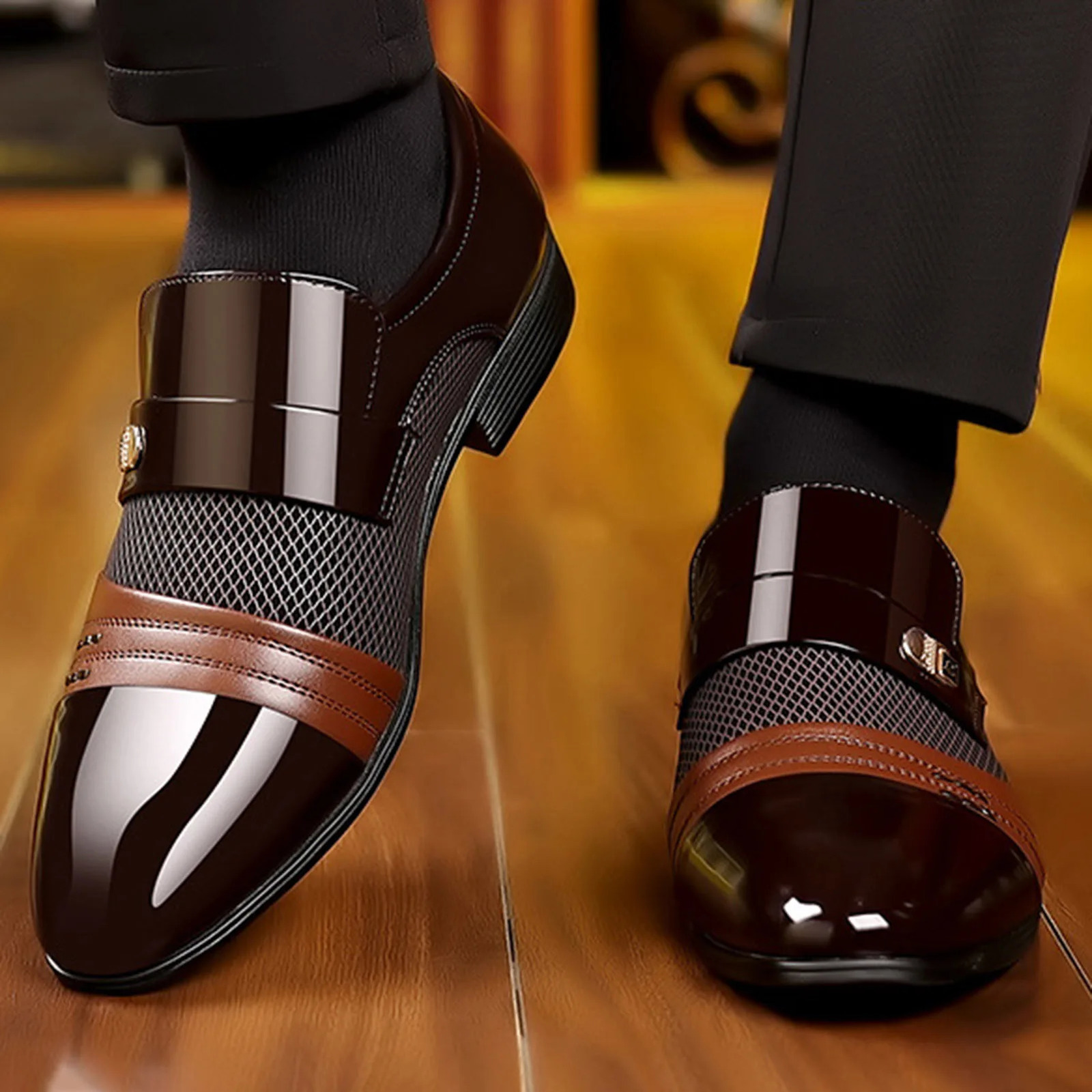 Mens Slip On Business Shoes Glossy Pointed Toe Uniform Modern Office Shoes Suitable for Office Evening Party 250717