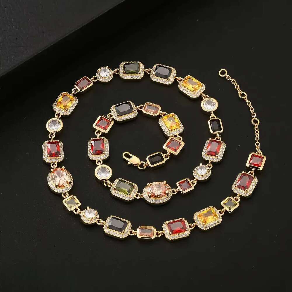 multi light color gemstone beaded necklace rainbow motley choker women jewelry moissanite tennis gold colorful gem stone men chain gift