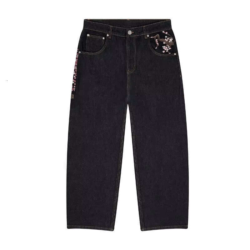 Y2k American Style Plum Blossom Embroidery Wide-Leg Pants Hip-Hop Street Loose Unisex Jeans B5