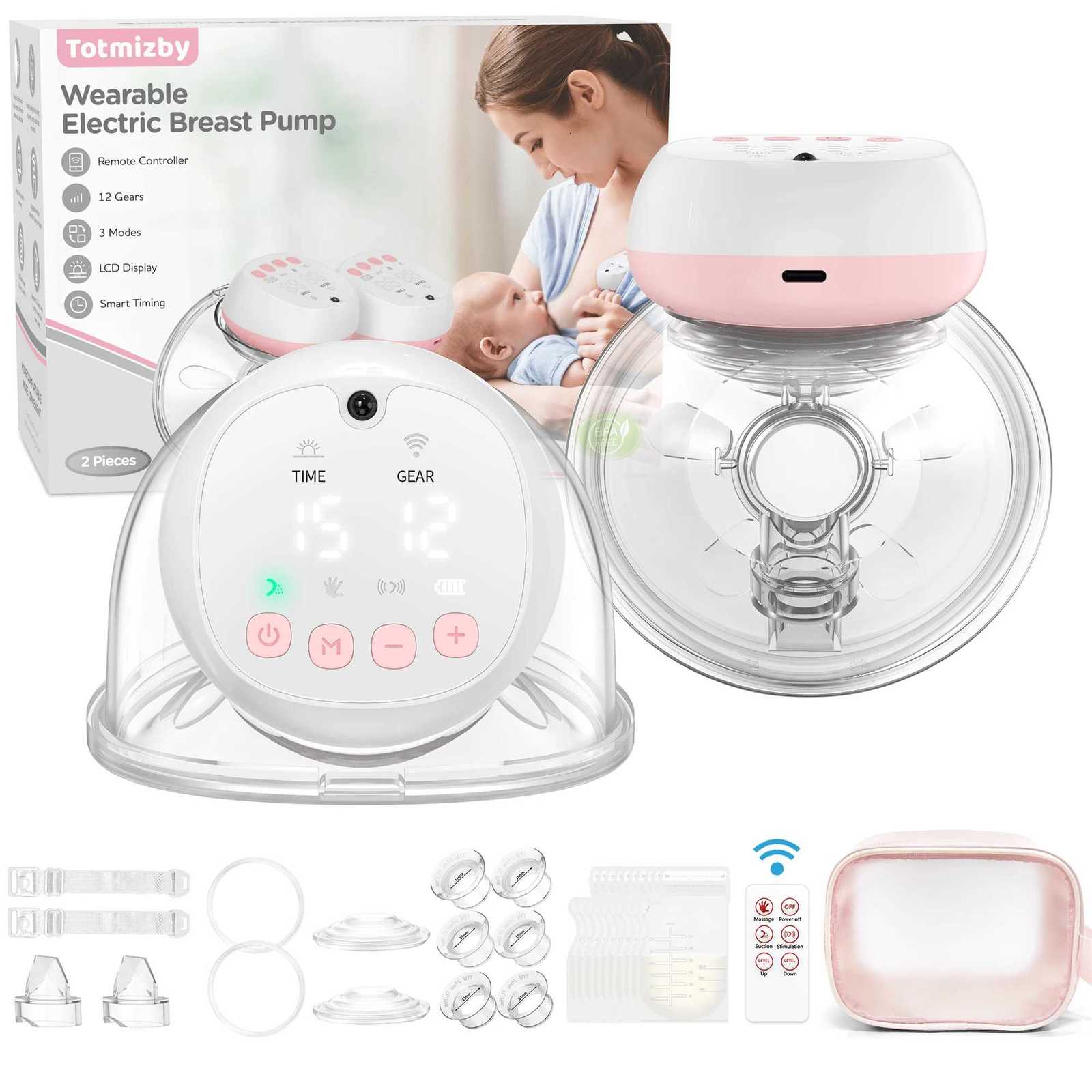 1200mAh Portable Hands-Free Breast Pump 12 Levels 3 Modes Electric Remote Control Painless Breastfeeding X250724