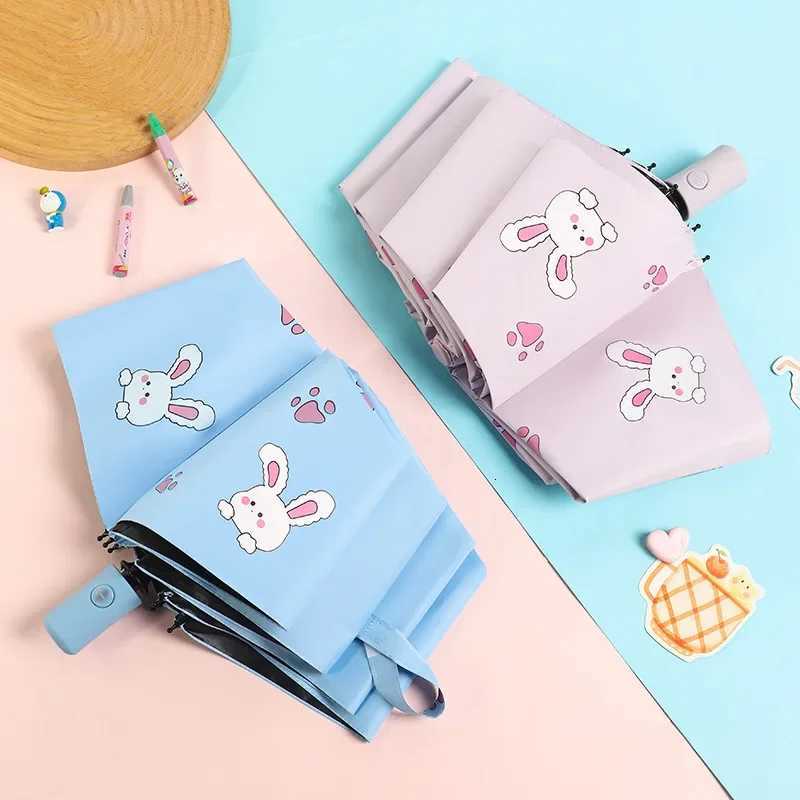 Cute Kids Umbrella Thick Black Glue Fully Automatic Umbrella Rabbit Sunshade for Children Students Waterproof Sunproof UV Umbrellas R250724