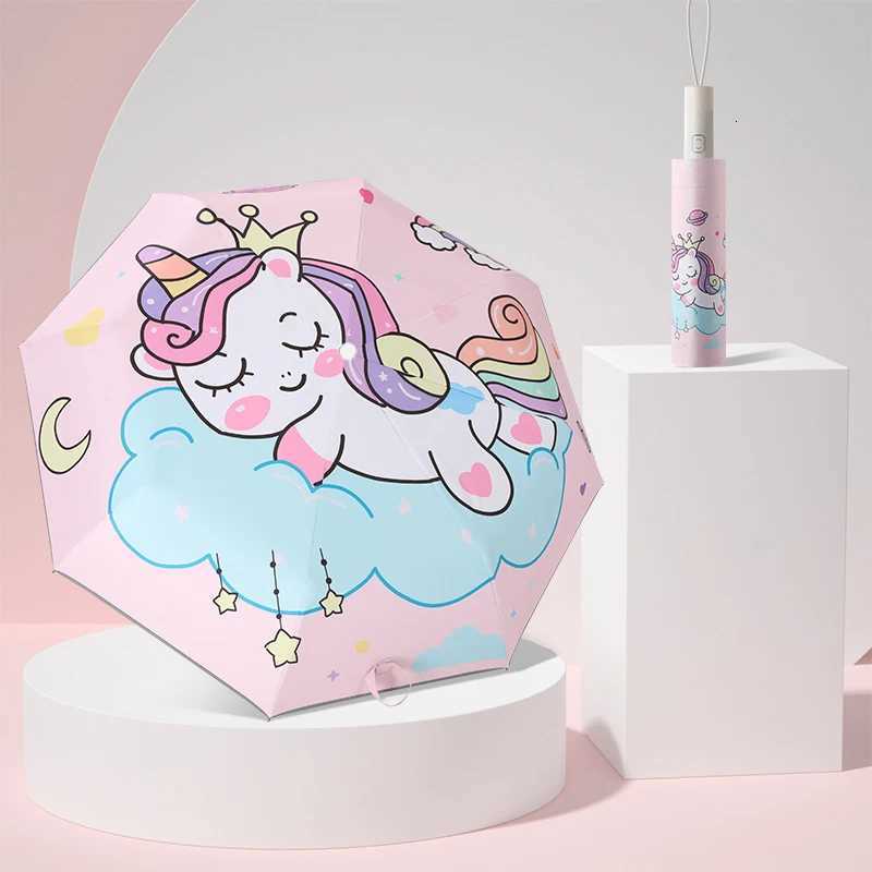 Automatic Umbrella Pink Unicorn Princess Crown Umbrella Windproof Folding Umbrellas Reflective Stripe Design Umbrella No Rebound R250724